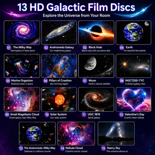 Galaxy Projector – 13 Replaceable Discs | 4K HD Star Light Projector with Dynamic Meteors, 360° Rotation, Nebula & Large Projection Night Light for Kids, Adults, Bedroom, Room Decor